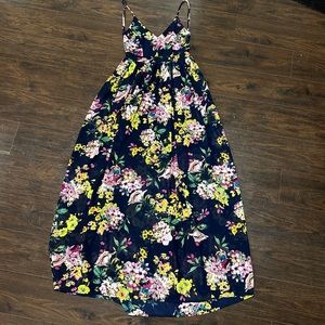 NWT MISS AVENUE NAVY FLORAL LONG LINED FULL SKIRT ADJUSTABLE STRAPS SUND…
